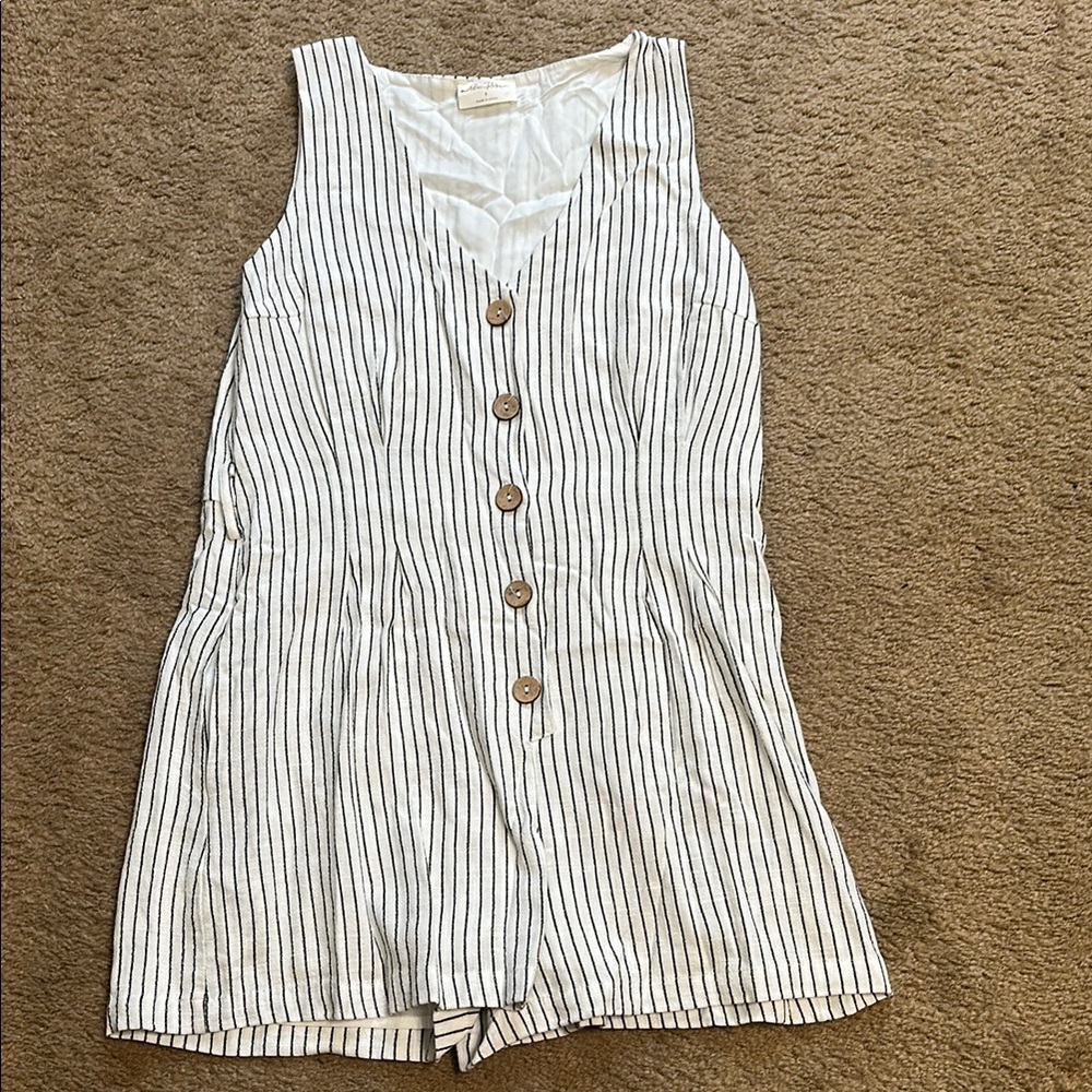 Striped Sleeveless Button-Up Romper